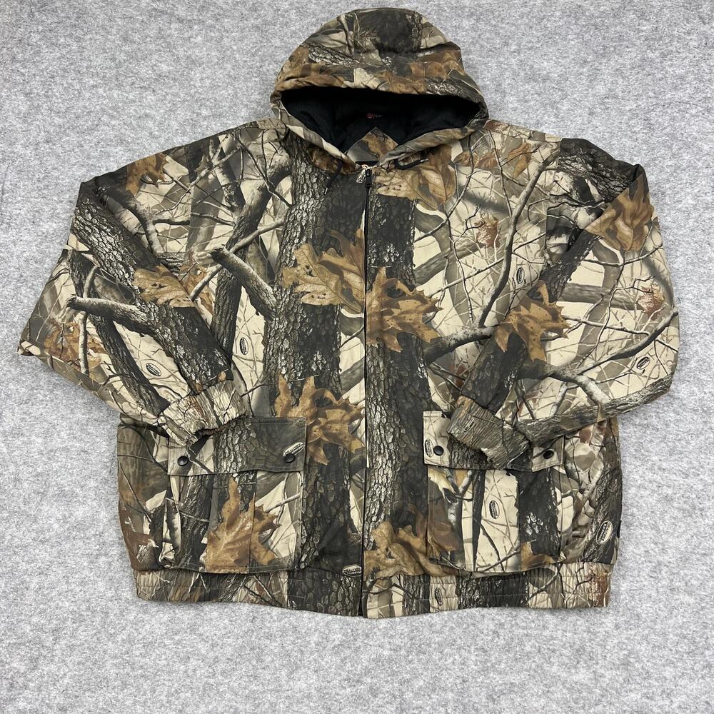 Outfitters Ridge Jacket Mens 3XL Quilted Camo Hooded Lined Insulated Hardwood